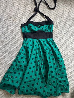 Hell Bunny Green and Black Polka Dot Dress